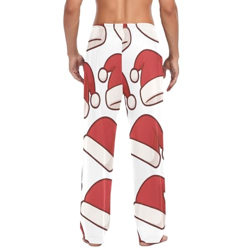 Santa Hats Pattern Men's Pajama Bottoms Plaid Pajamas Pants for Men Soft Long Lounge Woven Pj Sleep Pant with Pockets3
