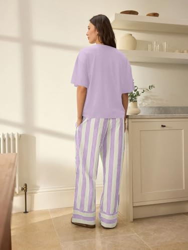 Image of Celary Women's Cotton Blend Printed Night Suit Set||Soft & Breathable Short Sleeve Top & Ethnic Print Pyjama Set||Also Available in Plus Size||Korean Night Suit||Comfortable Home Wear & Sleepwear