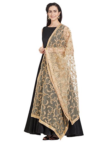 Woman's Gold Embroidered Net Dupatta2