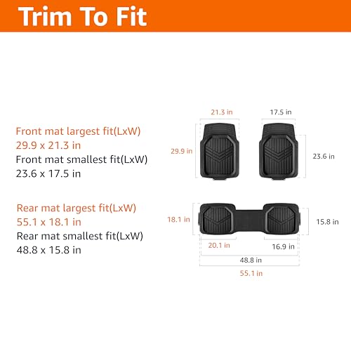 Image of Amazon Basics 3-Piece All-Weather Heavy Duty, Full Set PVC Floor Mats for Universal Fit in Cars, SUVs, and Trucks, Black, Trim to Customize