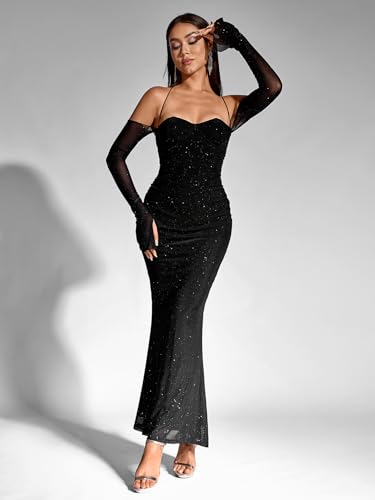 Parthea Women’s Sexy Sequin Sparkly Glitter Dresses Off Shoulder Long Sleeve Cocktail Evening Party Elegant Maxi Dress4