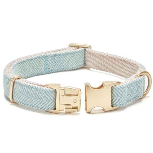 YUDOTE Ultra-weiches Hundehalsband aus natürlicher Baumwolle mit Twillgewebe für Mittel Hunde mit empfindlicher Haut,Hellblau