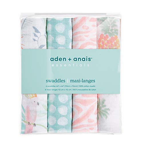 Image of aden + anais Swaddle Blanket, Boutique Muslin Blankets for Girls & Boys, Baby Receiving Swaddles, Ideal Newborn & Infant Swaddling Set, 4 Pack, Tropicalia
