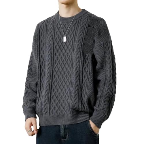 Men's Slim Fit Long Sleeve Pullover Round Neck Harajuku Knitted Sweater