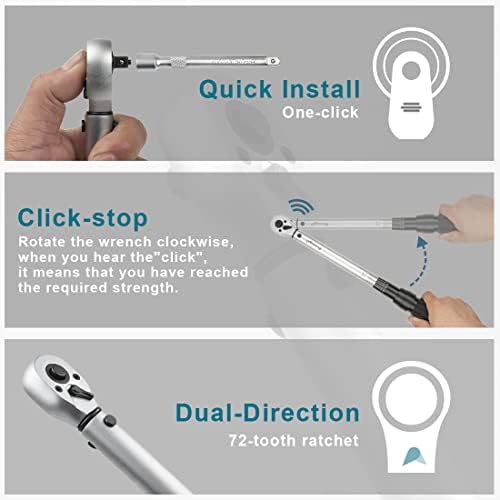 Awang Torque Wrench 3/8", 20-140 Nm Bicycle Car Motorcycle Torque Wrench Set, ± 3% Accuracy, 72 Teeth