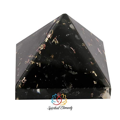 Spritual Elementz Reiki Charged Chakra Healing Black Orgone Pyramid (1 inch) with Clear Crystal Gemstone Copper Metal (Stone for Protection from All Negative Energies)