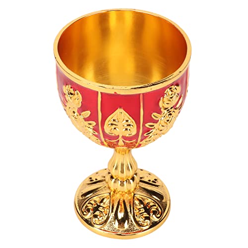 Chalice Gold Goblet,Vintage Goblet Cup Metal Shot Glasses 4 Inch High Liqueur Goblet Zinc Alloy Retro Embossed Flower Pattern Elegant Pimp Cup for Party Banquet Bar(red)