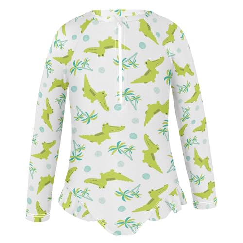 Aflyko Girls' Rash Guard Swimsuit Alligator Summer Coconut One-Piece Swimwear UPF 50+2