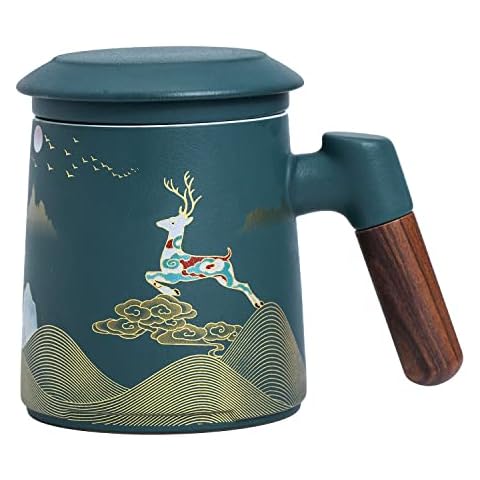 Hanbosym Teebecher aus Keramik mit Teesieb und Deckel, Teebecher für den täglichen und Bürogebrauch Cover