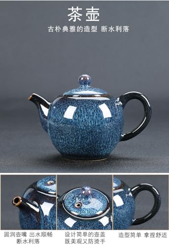 Image of Porcelain Teapot, 9oz Tea Pot Small Teapot Chinese Tradition Kiln-changed Glaze Colored Ceramic Tea kettle (blue)