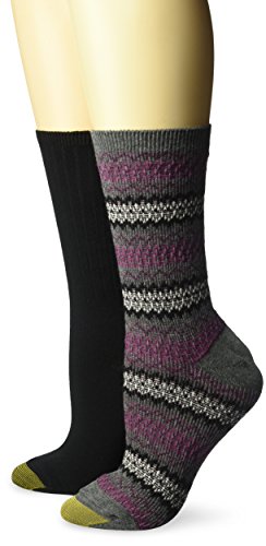 Gold Toe Women's Fairisle Ribbed Boot Crew Socks, 2 Pairs, charcoal/black, Shoe Size: 6-9