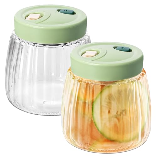 Dokeno 2 Stück 1L Fermentiergläser mit Doppelventil, Luftdichte Einmachgläser aus bleifreiem Glas, Vorratsbehälter für Kimchi, Sauerkraut, Marmelade, Nüsse, Honig