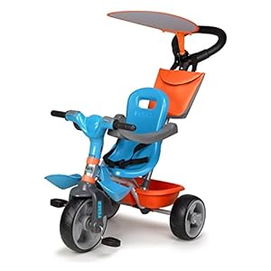 FEBER – Baby Plus Music, Triciclo para Niños con Estructura Metálica y Cinturón de Seguridad, 2 Posiciones, Silla de Empuje y Mando para Música con Altavoz, 9 Meses+, Azul, Famosa (800012100)