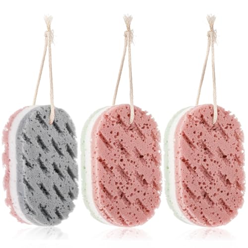 WLLHYF 3 esponjas de baño para mujer, esponja de lufa corporal, exfoliación profunda, esponja de ducha para cuerpo, esponja de baño de gran tamaño, accesorios de baño