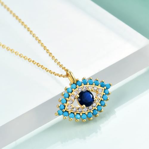 Rnivida Evil Eye Protection Pendant Necklace Blue Eye Jewelry with Turquoise & Cubic Zirconia Beads2