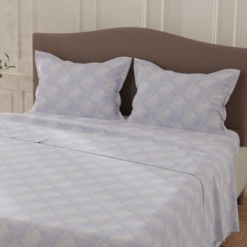 Image of Layers 100% Cotton Bedsheet for Double Size Bed | Lumina Floret Collection | 144 TC Soft & Breathable | Floral Print with 2 Pillow Covers | Wrinkle Free & Colorfast | 3 Piece Bedding Set - Purple