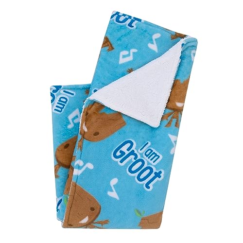 Image of NoJo Marvel I Am Groot Blue and Brown Super Soft Sherpa Baby Blanket