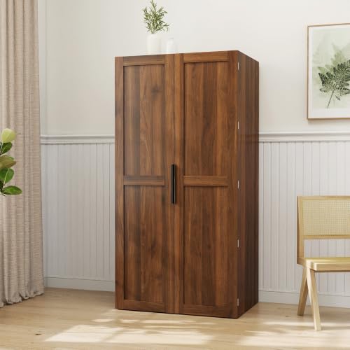 Image of 22 in Deep Kitchen Pantry Storage Cabinet with Door Shelving Walnut | 180 Doors with Bottom Rollers, Adjustable Shelves