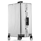 [lanbao] スーツケース オールアルミ合金 キャリーケース 機内持ち込み 大容量 アルミ合金ボディ TSAロック 静音ダブルキャスター 軽量 旅行出張1802 (シルバー, Mサイズ/4～7泊/60L)
