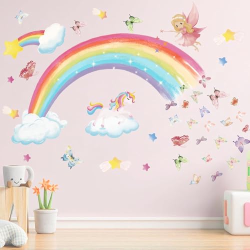 Vinilos decorativos unicornio arcoíris para habitación de niñas miniatura 1