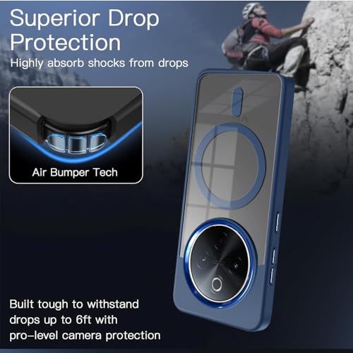 Image of KARWAN️ Translucent Hybrid Case with Metal Ring Phone case Cover for Vivo Y300 Pro|Compatible with N52 Strong Magnets Mag| Wireless Compatible (6.77 inch) (Blue)