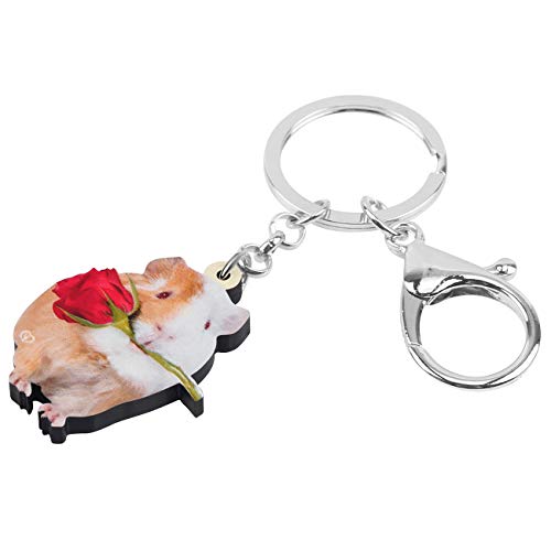 WEVENI Acrylic Valentines Day Rose Guinea Pig Keychain Accessories Novelty Jewelry For Women Girl2