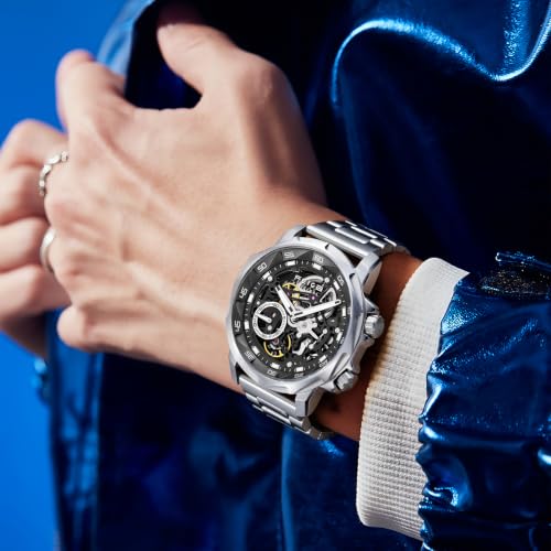 Image of FEICE FM511 Skeleton Auto Watch, Sapphire Luminous 5ATM Steel Strap.