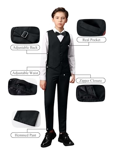Image of Toddler Suits Slim Fit Suit for Boys,Formal Tuxedo Ring Bearer Outfit Kids Dress Clothes for Wedding,Adjustable Waist