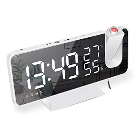 Wecker mit Projektion Radiowecker-Digitaler Projektionswecker mit USB-Anschluss, 7.5 Zoll großes Spiegel-LED-Display Cover