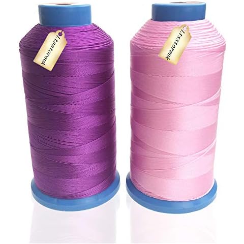 Bonded Nylon Sewing Thread 1500 Yard Size T70#69 for The Upholstery, Drapery, Beading, Luggage, Purses, Leather, Sewing Threads for Sewing Machine Pink and Purple, Set of 2, Ltsstoreuk Cover
