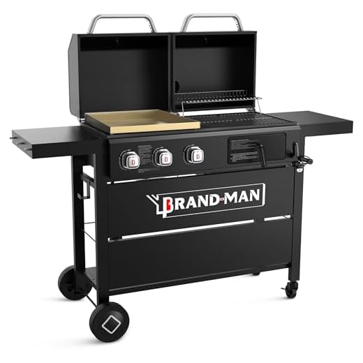 Brand-Man Propane Gas and Charcoal Grill Combo,Grill and Griddle Combo Dual Fuel BBQ Grill with Dual Lids for Outdoor Barbecue, Black