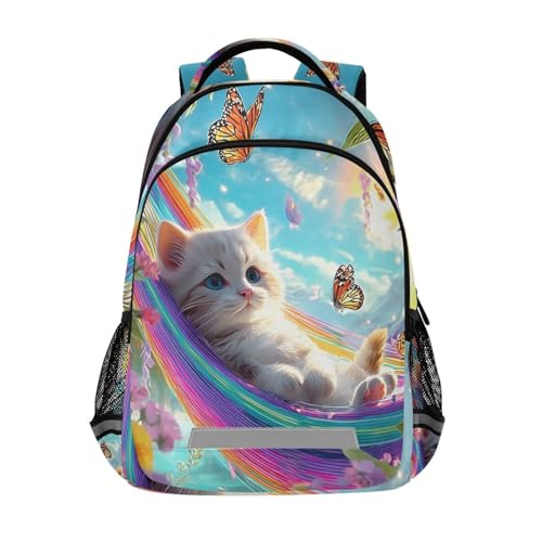 Cat in Rainbow Hammock Backpack for Boys Girls Elementary School Bag Kids Travel Bags Casual Rucksack Laptop Bookbag