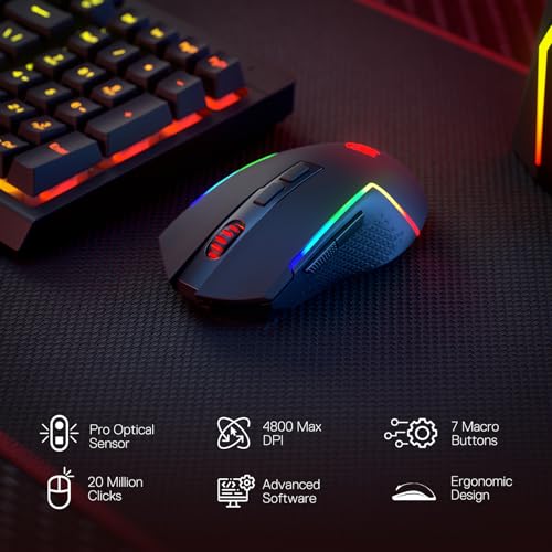 Image of Redragon S142 Wireless Gaming Keyboard & Mouse Combo, 98 Keys K515 PRO RGB Membrane Keyboard & 4800 DPI Wireless 2.4Ghz Gaming Mouse Bundle, Convenient Shared Dongle