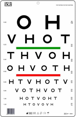 KASHSURG HOTV Distance Eye Chart with Red/Green Lines 20 Ft_168_Pack of 17.