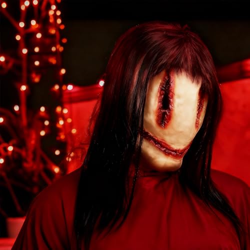 Homgaty Halloween Scary Mask with Hair - Creepy Ghost Face for Adults, Realistic Mask with Creepy Eyes & Mouth