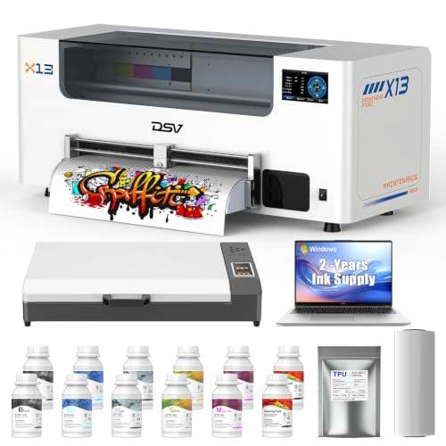 Image of DSV A3 i3200 DTF Printer with Oven&Laptop - 50 sq.ft /hr Fast Printing, i3200 Printhead, Auto Cleaning & White Ink Circulation, Heated Platform for T-Shirt /Hoodie /Bags, 2-Year Ink Include