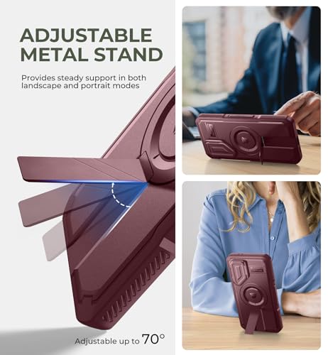 Image of Dexnor for Samsung Galaxy S24 FE Case with Camera Cover & Adjustable Kickstand & Built-in Screen Protector, Magnetic Rugged Shockproof Bumper Cases Heavy-Duty Magnetic Protective Cover,Maroon Red