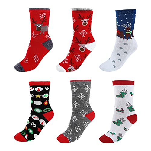 FALETO 6 Paare Mix Design Damen Mädchen Weihnachtssocken Weihnachtsmotiv Weihnachten Socken Festlicher Cotton Socken Christmas socks aus Baumwolle für EU Gr.35-39 Cover