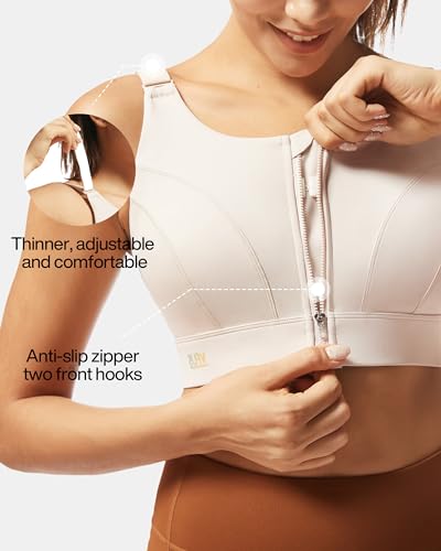 Image of Adjustable High Impact Sports Bras for Women Zip Front Full Coverage and Lift Padded Compression Tops