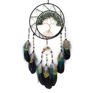 Black Large Dream Catcher Wall Decor Crystal Tree of Life Dream Catchers Handmade Feather Dreamcatcher Wall Hanging Ornament for Bedroom Living Room Home Decor