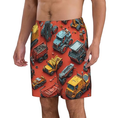 Men's Swim Trunks Quick Dry Board Shorts Beach Bathing Suits - Construction Vehicle Retro2