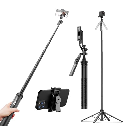 Image of WeCool Quadripod Selfie Stick Extendable Upto 71 Inches, 360 Rotatable Handle, Detachable Bluetooth Remote, Phone Tripod for Vlogging, YouTube, Travel, iPhone, Android