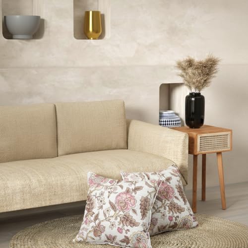 Image of Pure Cotton Quilted Cushion Cover 16x16 Inch | Anokhi Print Decorative Throw Pillow Cover | Soft Cotton Sofa Cushion Cover with Hidden Zipper | Living Room Bedroom Home Decor