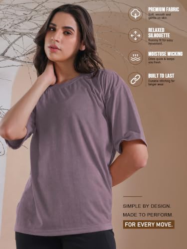 Image of CHKOKKO Oversized T-Shirt for Women Cotton Blend Soft Loose Fit Tshirt Top for Summer Half Sleeves Drop Shoulder Trendy Stylish Solid for Casual Streetwear, Outings or Travel