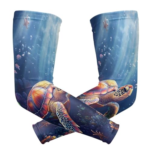 Kigai Sea Turtle UV Sun Protection Arm Sleeves for Men Women Cooling Compression Sports Arm Sleeves Tattoo Cover Up