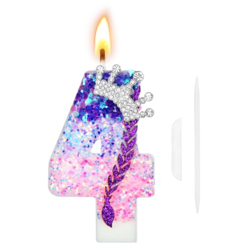 Alaoo Velas de Cumpleaños K Pop,Glitter Velas de Cumpleaños Números 4,C