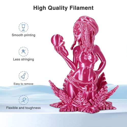 Image of Rose Red Silk PLA Filament 1.75mm, High Speed PLA 3D Printer Filament Rose Pink Low Warp & Clog-Free, Shiny Magenta PLA 1kg(2.2lb), Fits for Most FDM 3D Printers