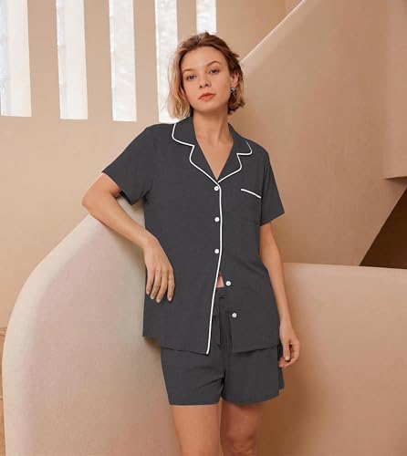 Image of Ekouaer Womens Pajamas Set Soft Classic Notch Collar Bride Pjs Comfy Short Sleeve Sleepwear Loungewear