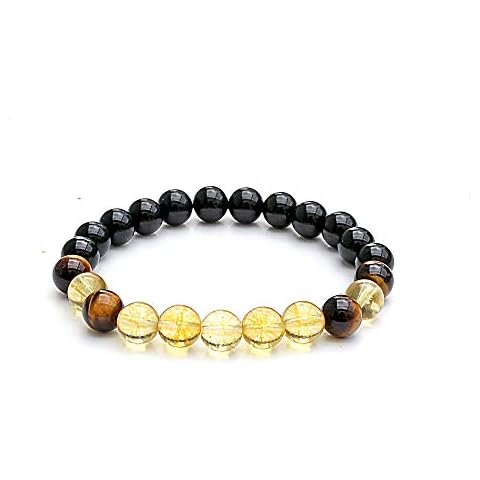Black Tourmaline Citrine Tigers Eye Bracelet Genuine Stone Beads (15.5cm wrist) Cover