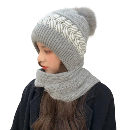 Generisch Gorro de bufanda para mujer, invierno, cálido, resistente al viento, bufanda con capucha, gorro de baklava, gorro de punto suave, bufanda forrada de forro polar, pasamontañas 2 en 1, con
